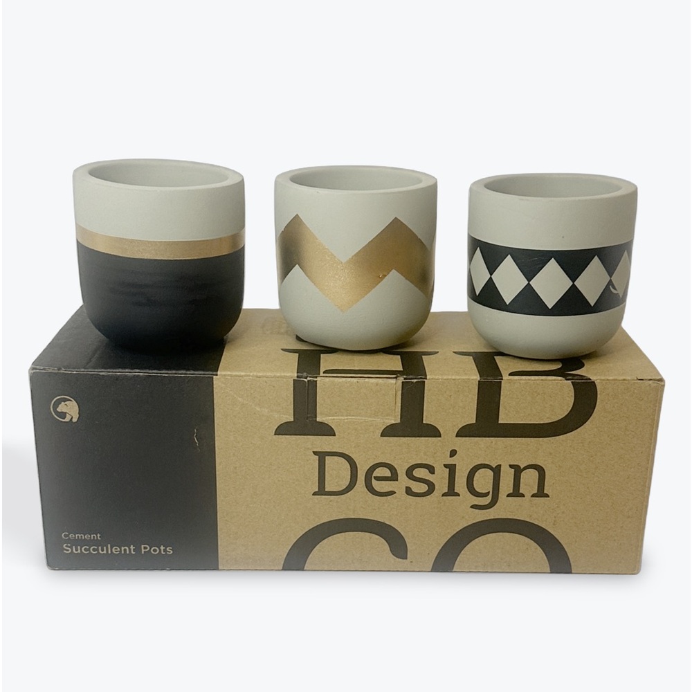 HB Design Co. Cement Decorative Neutral Succulent Pots Set of 3 New In Box